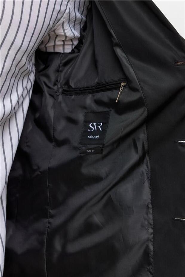 Siyah Slim Düz Mont - 8