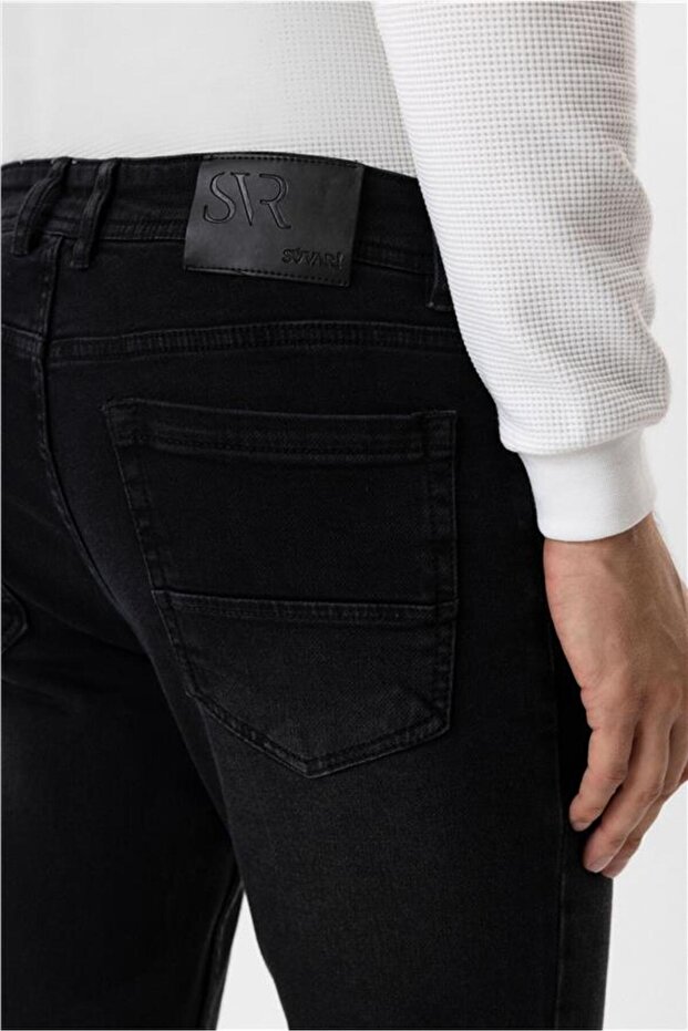 Siyah Slim Denim Pantolon - 6
