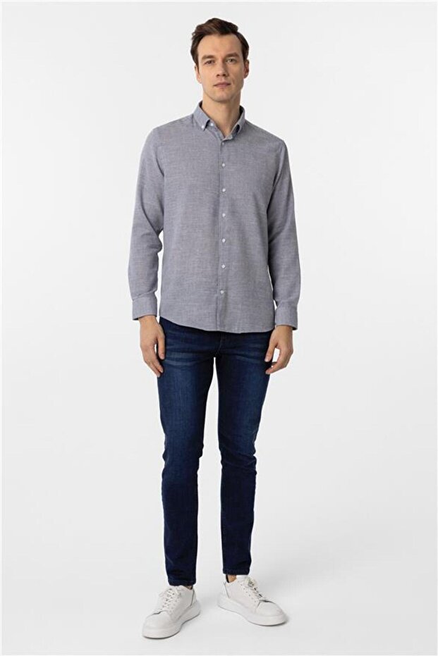 Köşeli Manşet Regular Desenli Gömlek - 5