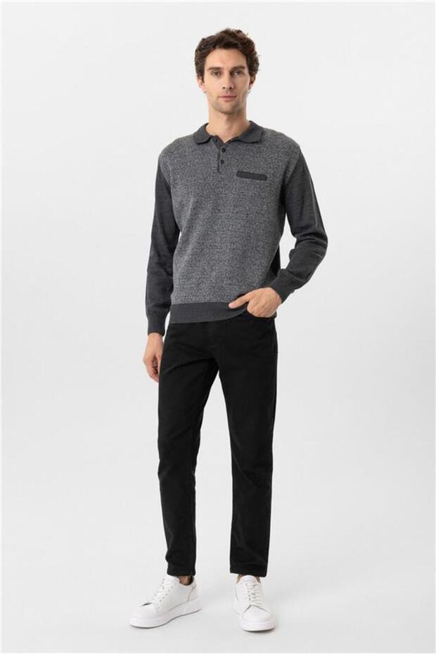 Antrasit Regular Armürlü Polo Yaka Triko - 3