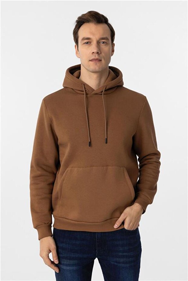 Kiremit Regular Düz Kapüşonlu Yaka Triko - 3