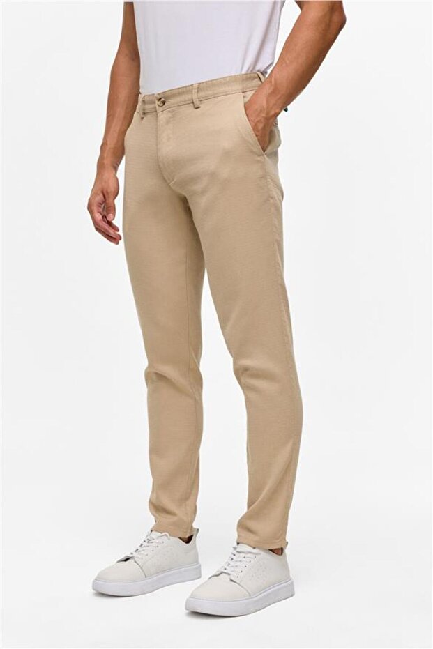 Bej Slim Armürlü Pantolon - 3