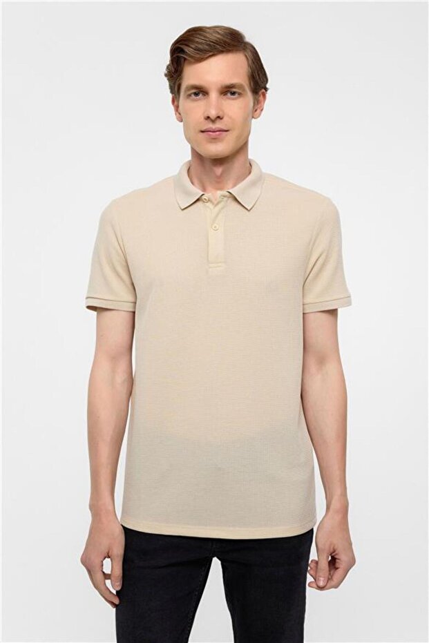 Bej Regular Armürlü Polo Yaka Tişört - 2