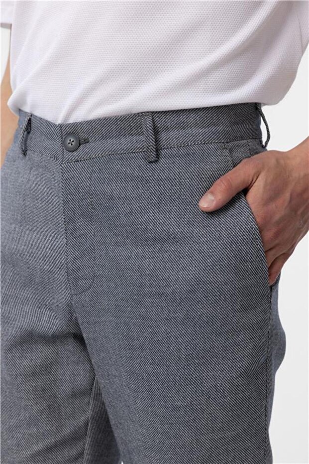 Lacivert Regular Armürlü Pantolon - 4