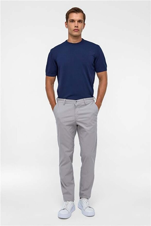 Gri Regular Armürlü Pantolon - 1