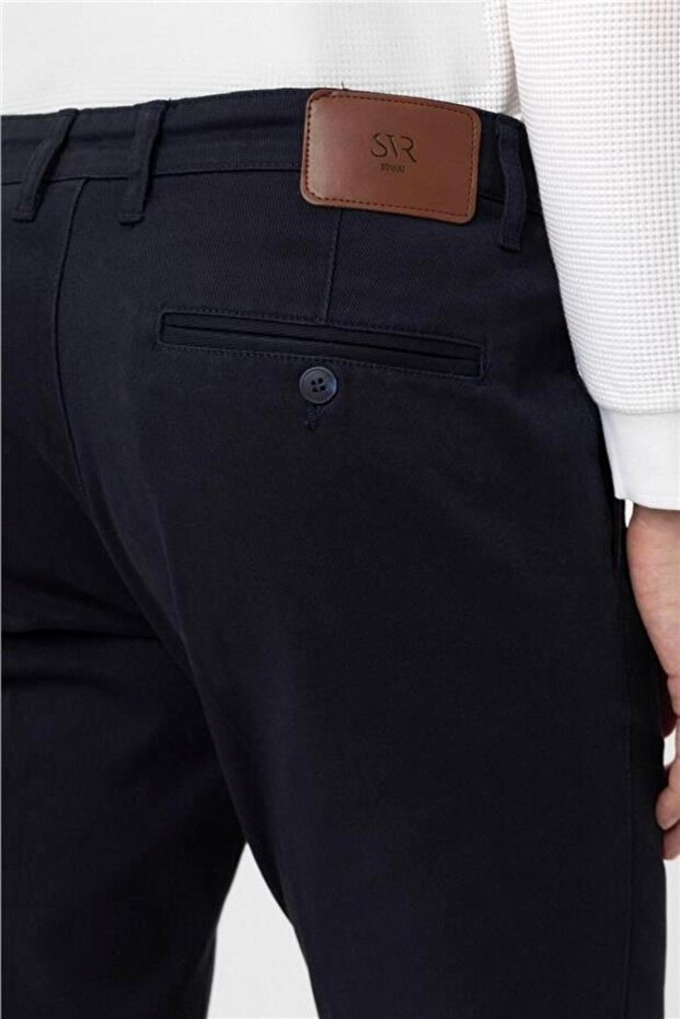 Lacivert Regular Armürlü Pantolon - 5