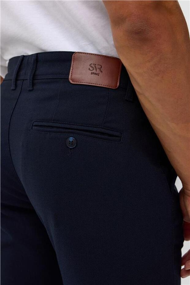Navy Blue Slim Patterned Trousers - 6