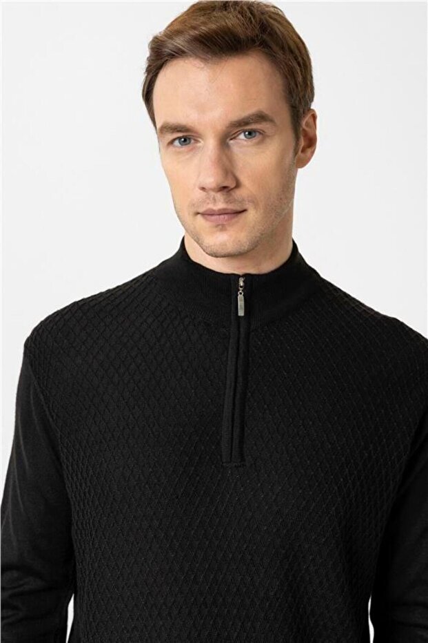 Siyah Regular Desenli Hırka - 3