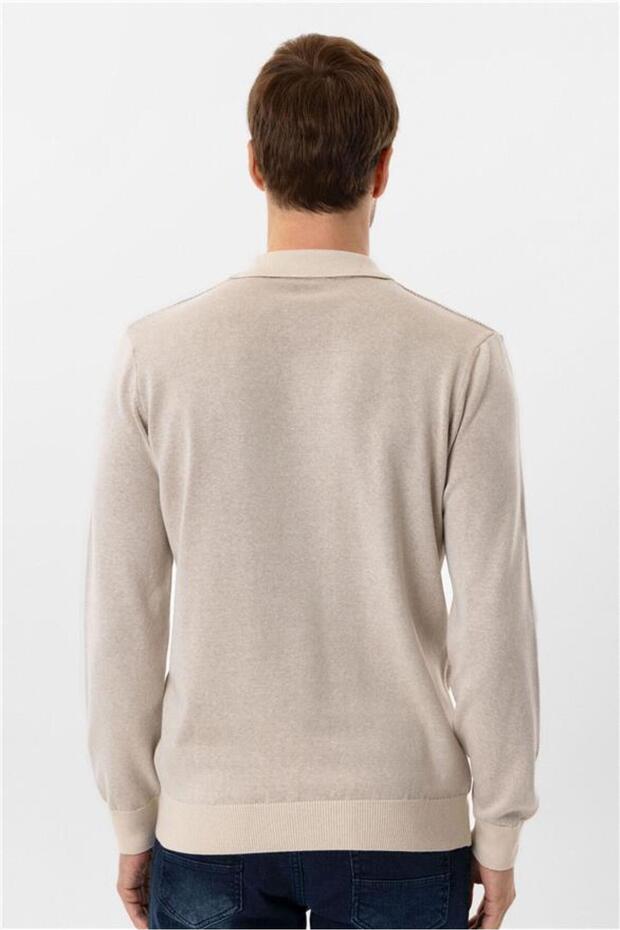 Bej Regular Armürlü Polo Yaka Triko - 6