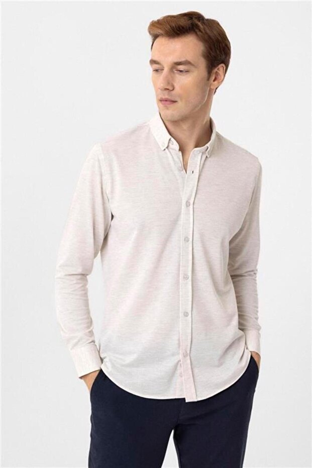Manşetli Slim Armürlü Gömlek - 2