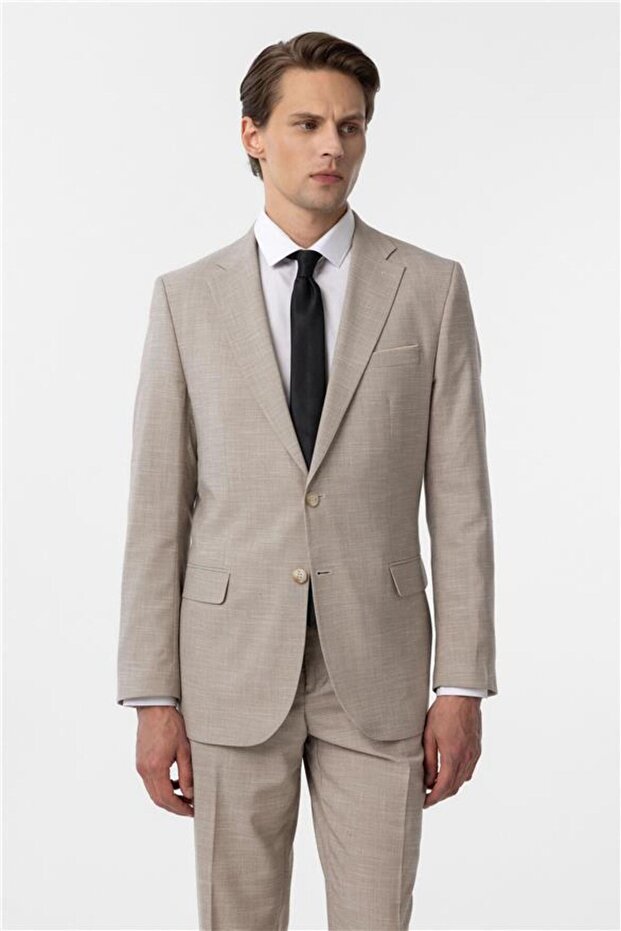 Bej Regular Desenli 6 Drop Takım Elbise - 5