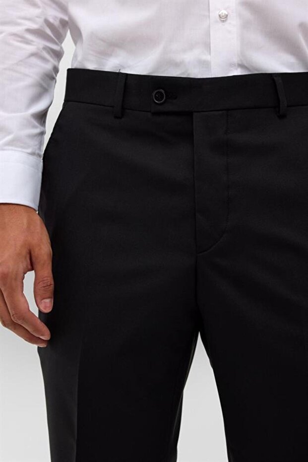 Siyah Regular Düz Pantolon - 4