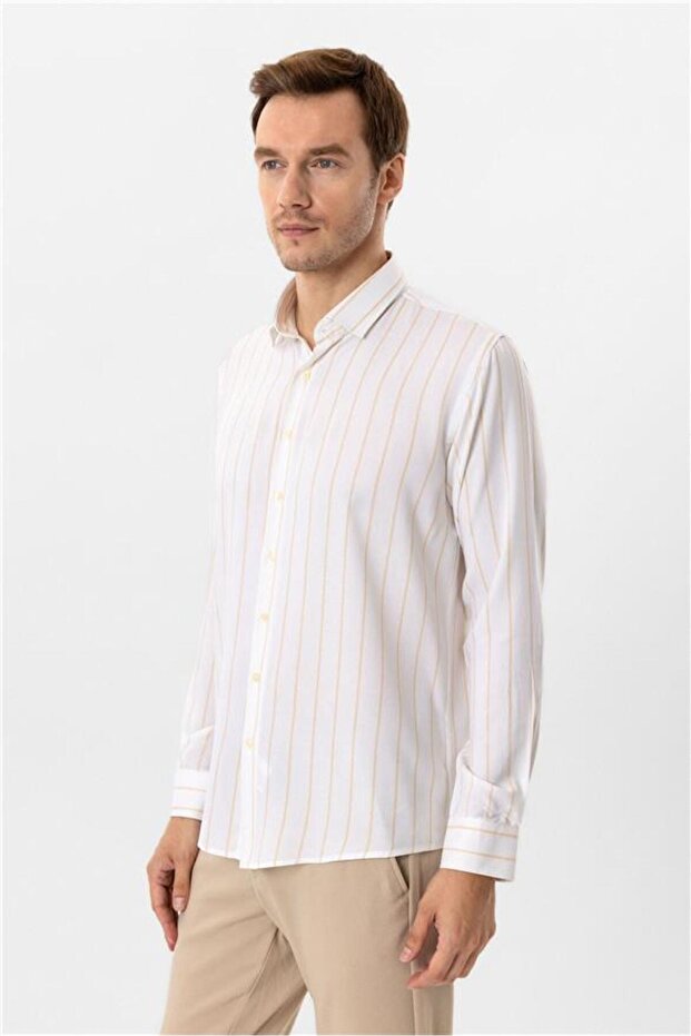 Köşeli Manşet Slim Baskılı Gömlek - 5