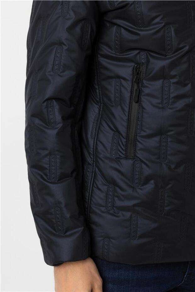 Lacivert Slim Kapitone Mont - 4