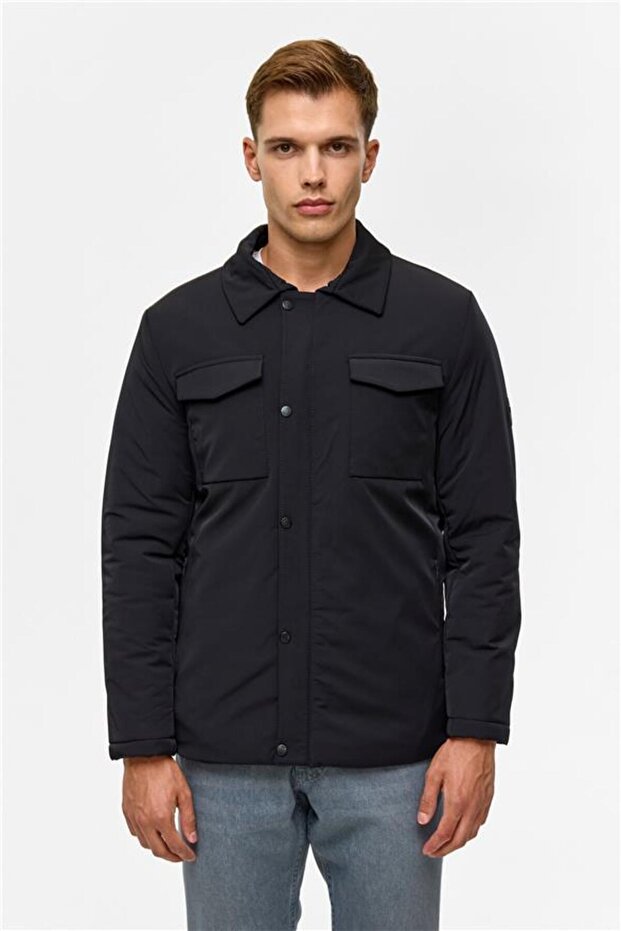 Lacivert Slim Düz Mont - 1