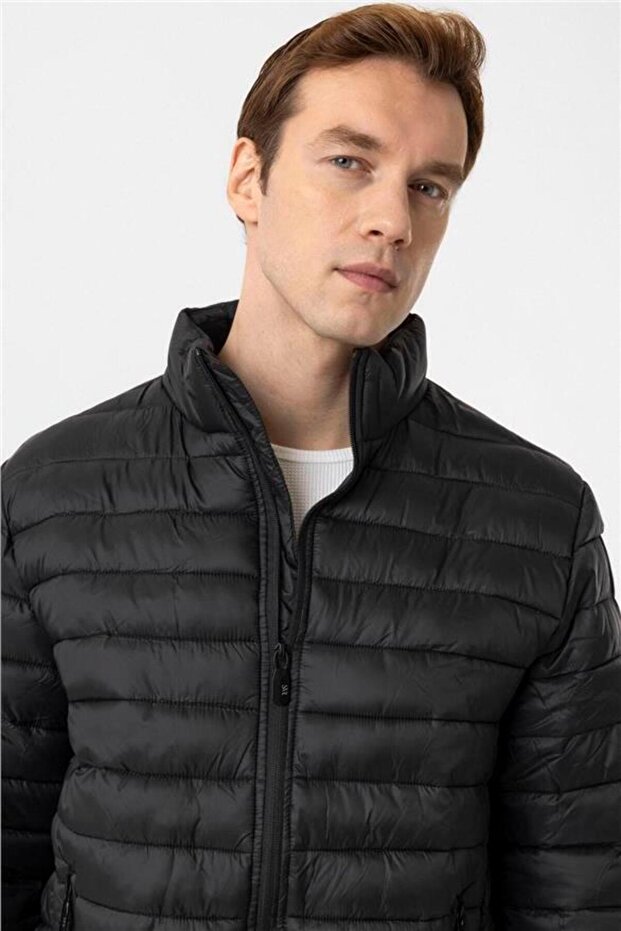 Siyah Slim Kapitone Mont - 5