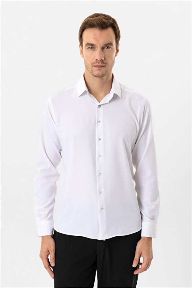 Angular Cuff Slim Plain Shirt - 2