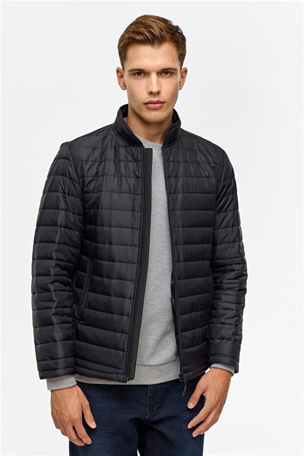 Siyah Slim Kapitone Mont - 1