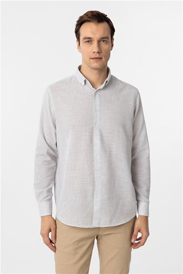 Köşeli Manşet Regular Desenli Gömlek - 1