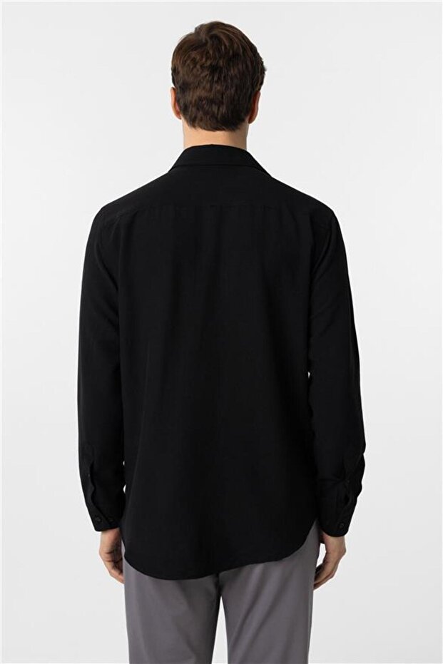 Köşeli Manşet Regular Desenli Gömlek - 4