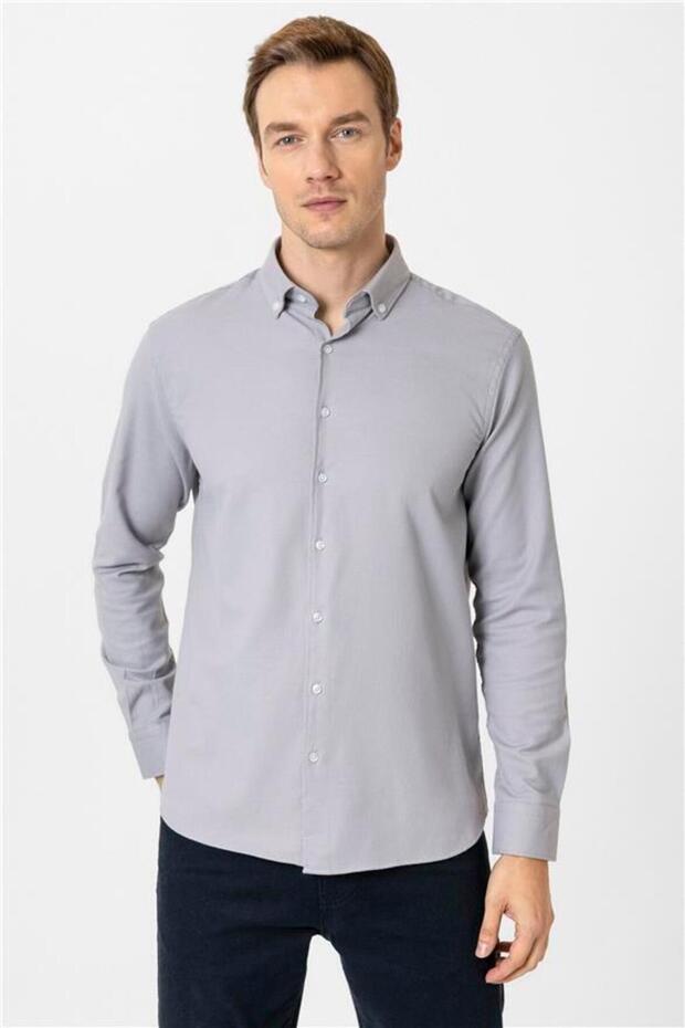 Köşeli Manşet Regular Armürlü Gömlek - 2