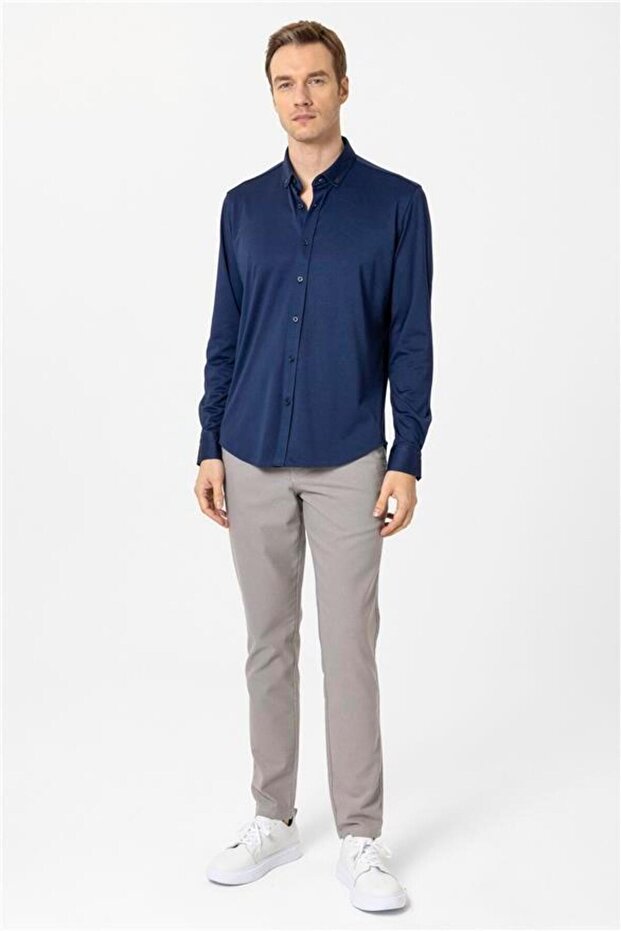 Manşetli Slim Armürlü Gömlek - 6