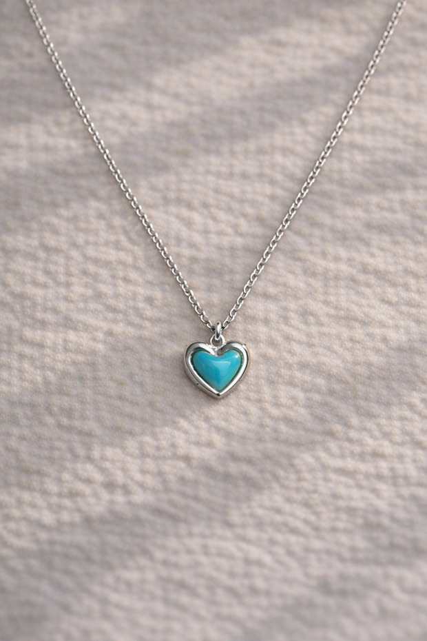Steel Silver Blue Heart Detail Ferause Necklace -No Tarnishing-