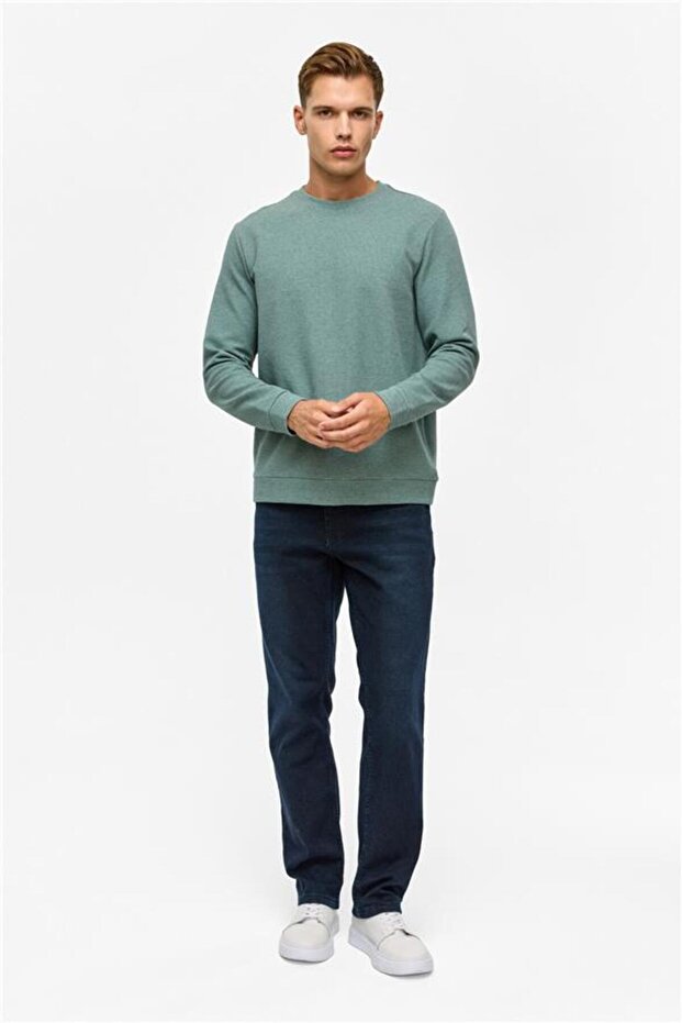 Haki Regular Düz Bisiklet Yaka Sweatshirt - 8