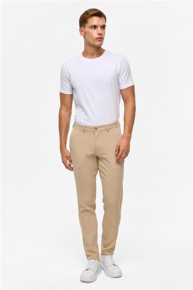 Bej Slim Armürlü Pantolon - 7