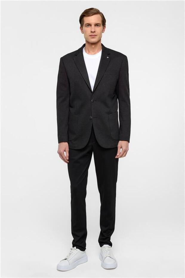 Siyah Regular Mono Yaka 6 Drop Ceket - 1