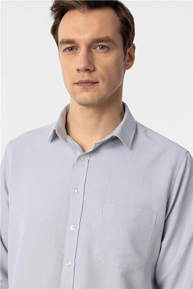 Köşeli Manşet Regular Armürlü Gömlek - 3