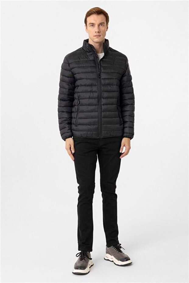 Siyah Slim Kapitone Mont - 4