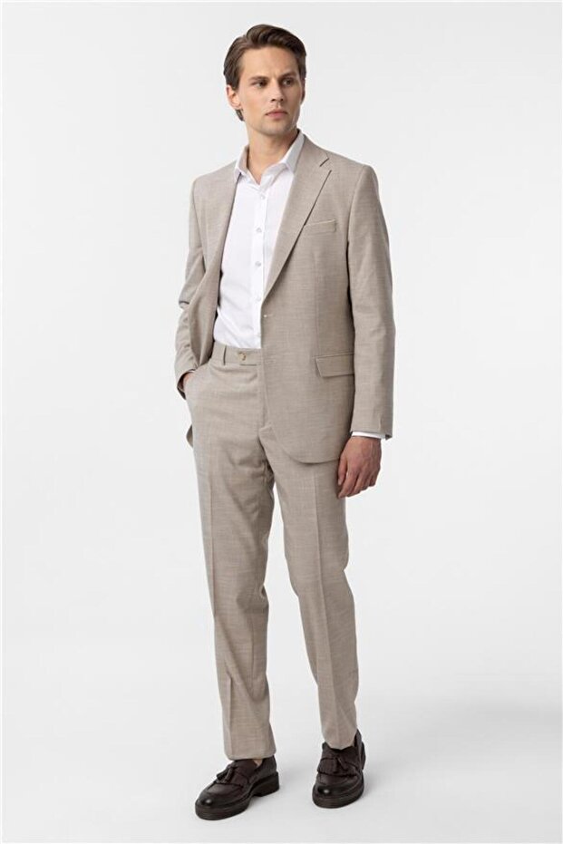 Bej Regular Desenli 6 Drop Takım Elbise - 3