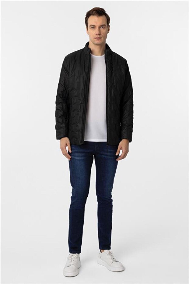 Siyah Slim Kapitone Mont - 7