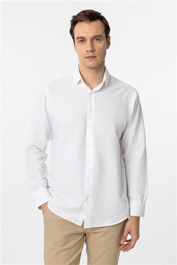 Köşeli Manşet Regular Desenli Gömlek - 1