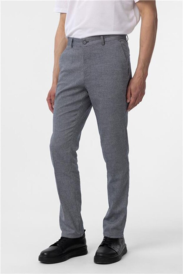 Lacivert Regular Armürlü Pantolon - 3