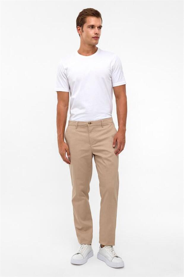 Bej Regular Armürlü Pantolon - 1