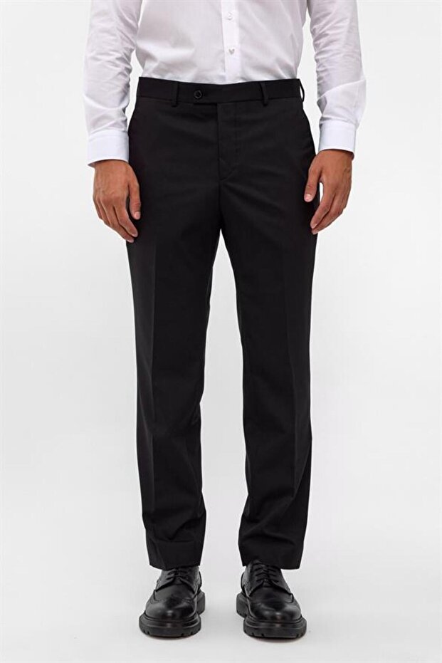 Siyah Regular Düz Pantolon - 2