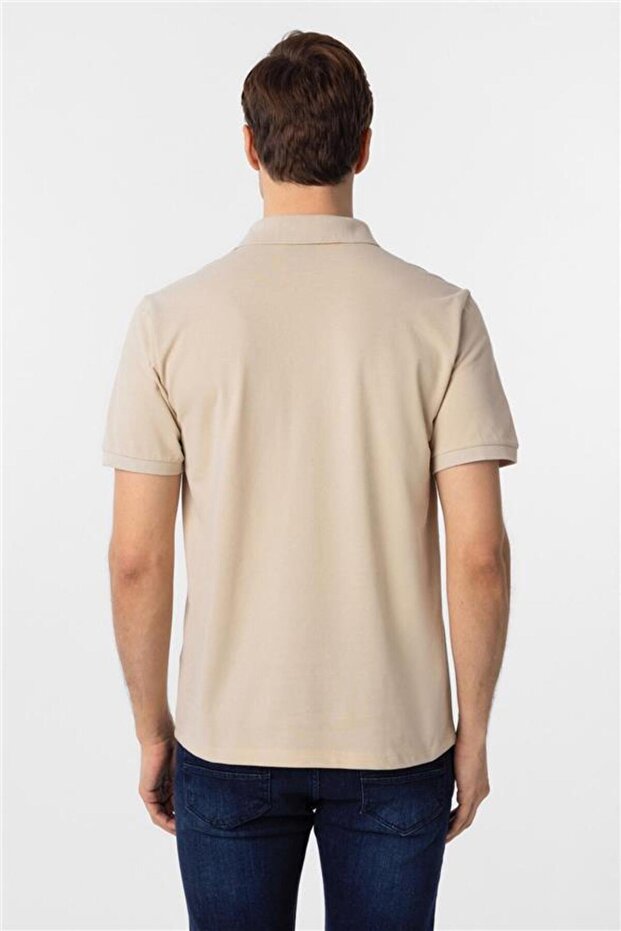 Bej Regular Armürlü Polo Yaka Tişört - 4