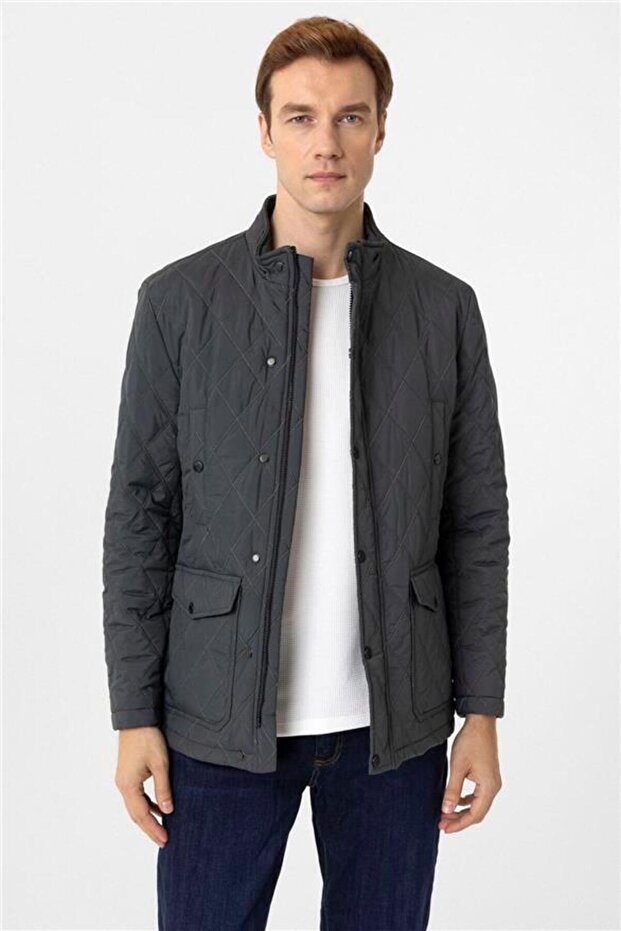 Haki Slim Kapitone Dik Yaka Mont - 4