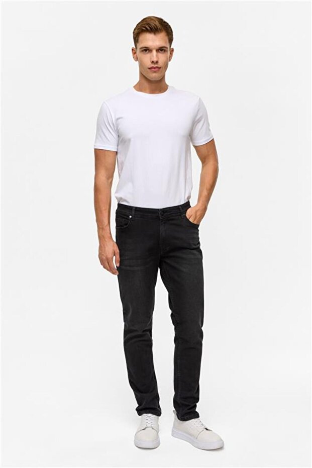 Siyah Slim Denim Pantolon - 1