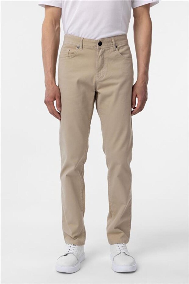 Bej Slim Düz Pantolon - 2