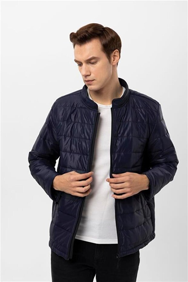 Lacivert Slim Kapitone Mont - 3