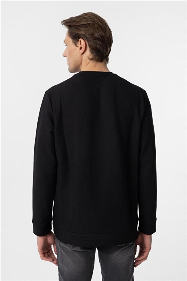 Siyah Regular Armürlü Bisiklet Yaka Triko - 6