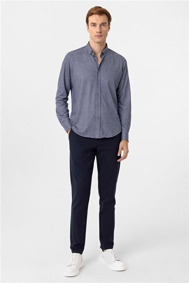 Manşetli Slim Armürlü Gömlek - 3