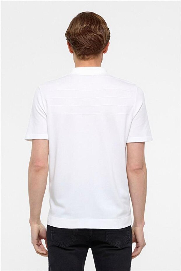 Beyaz Regular Düz Polo Yaka Triko - 6