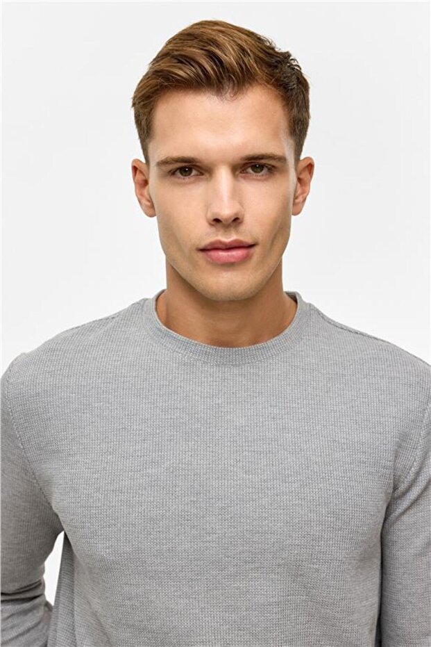 Gri Regular Düz Bisiklet Yaka Sweatshirt - 4