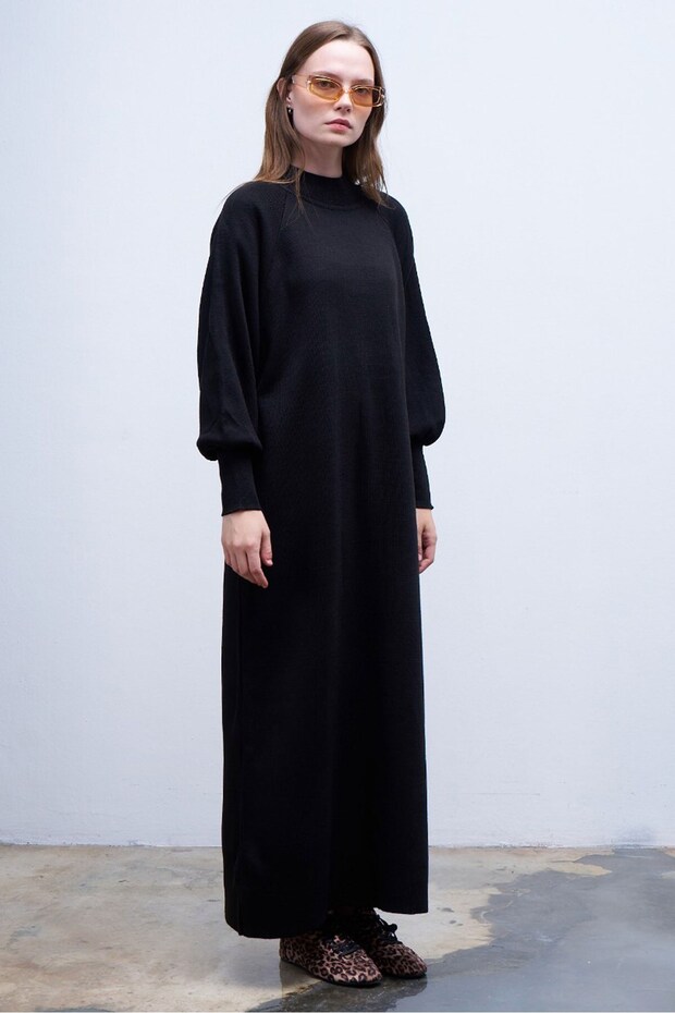 Lamia Triko Elbise Siyah - 1