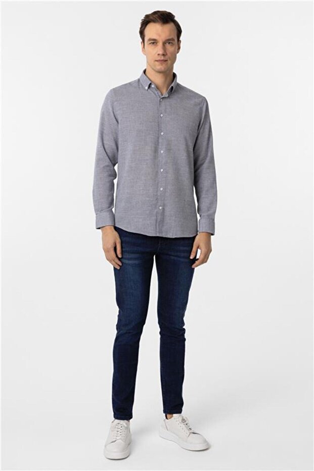 Köşeli Manşet Regular Desenli Gömlek - 6