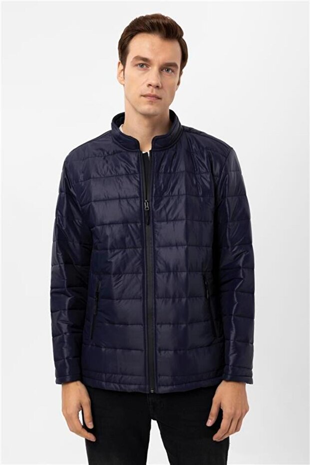 Lacivert Slim Kapitone Mont - 2